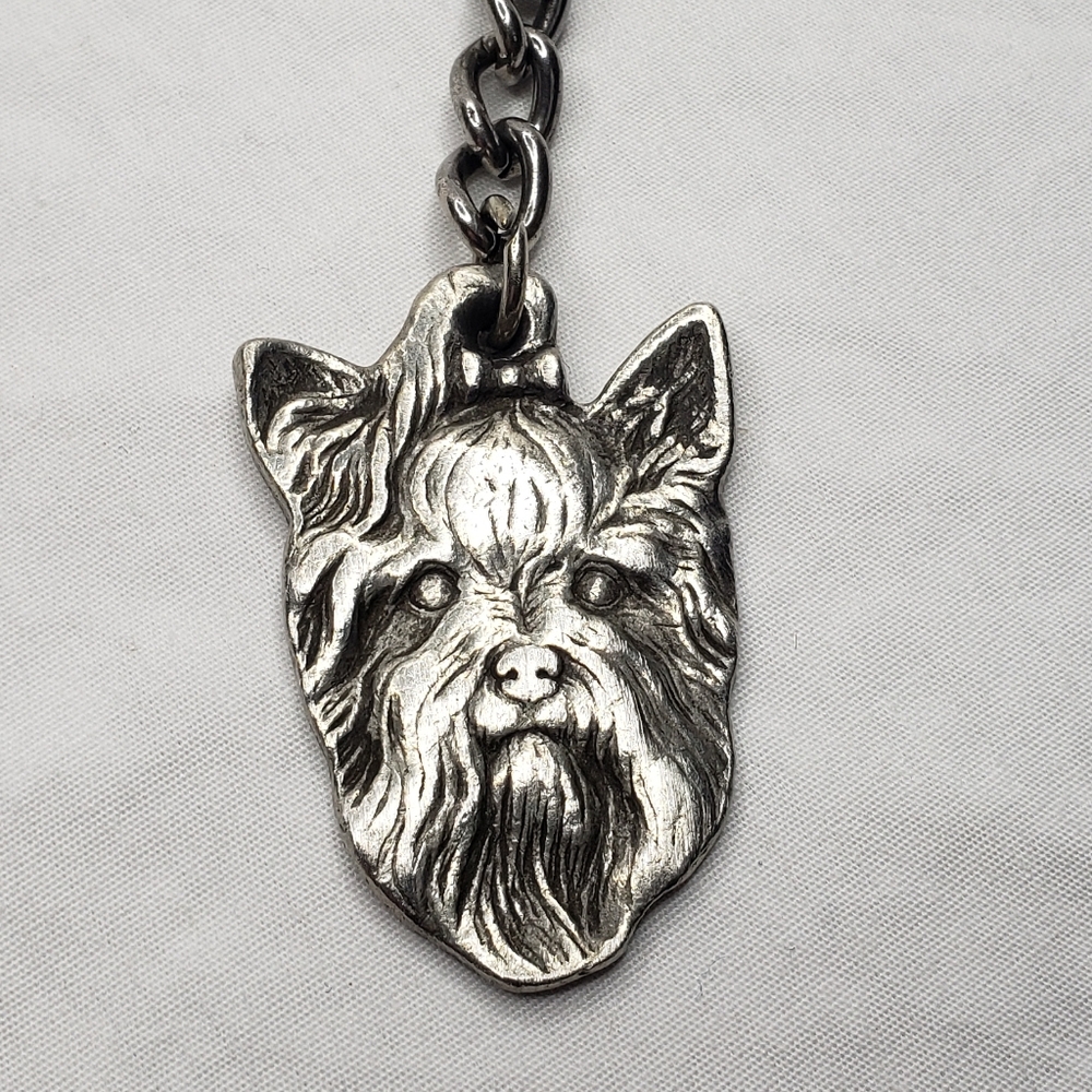 Vintage Pewter Yorkshire Terrier Dog Keychain I ❤ My Yorkshire Terrier
